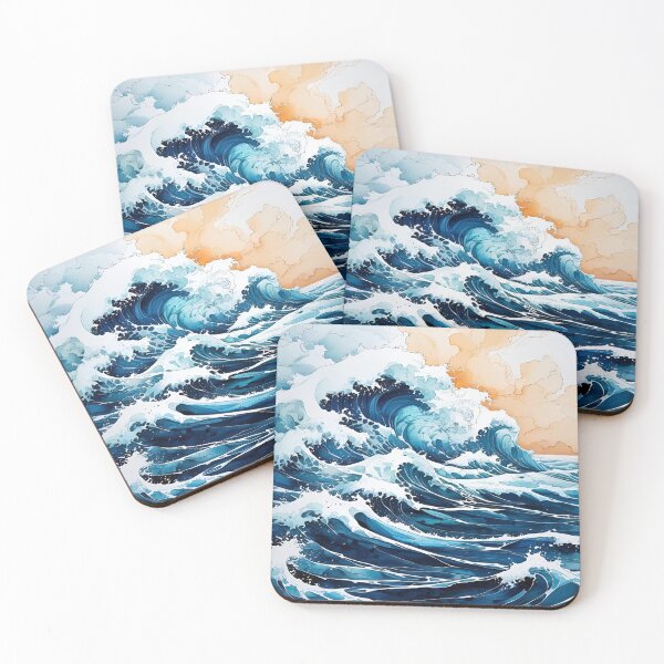 Item preview, Aesthetic Ocean Waves in Alcohol Ink with Soft Blue hues designed and sold by EschatonGarden.
