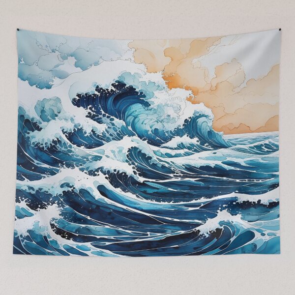 Item preview, Aesthetic Ocean Waves in Alcohol Ink with Soft Blue hues designed and sold by EschatonGarden.