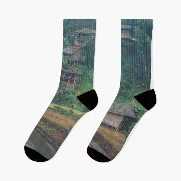 Item preview, Serene River Village Landscape - Rustic Hillside View. designed and sold by Kopii Art.