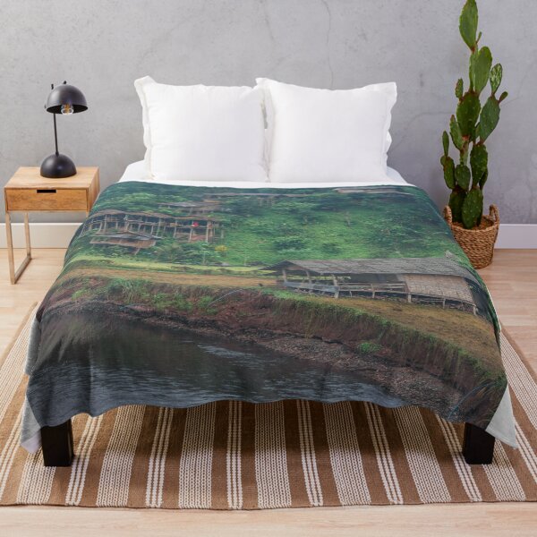 Item preview, Serene River Village Landscape - Rustic Hillside View. designed and sold by Kopii Art.