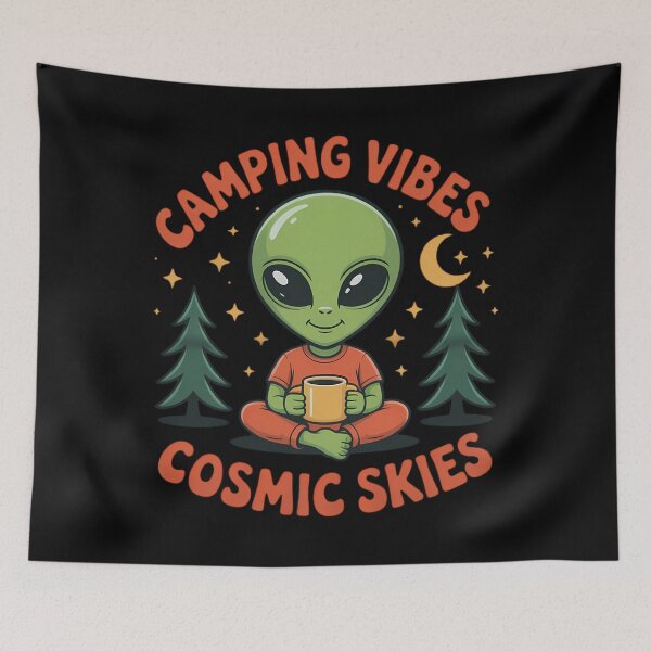 Item preview, Camping Vibes Cosmic Skies Alien Coffee designed and sold by tearbytea.