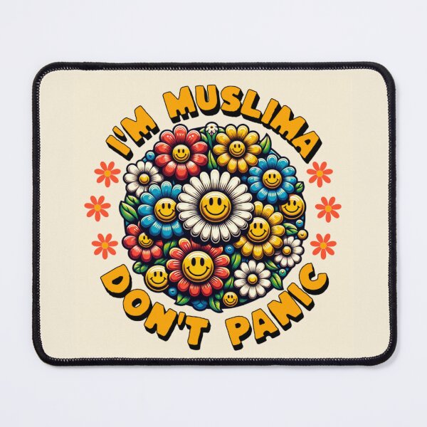 Item preview, I'm Muslima, Don't Panic – Retro Flower Power Smiley Design (Fun & Humor) designed and sold by D-Islamic.