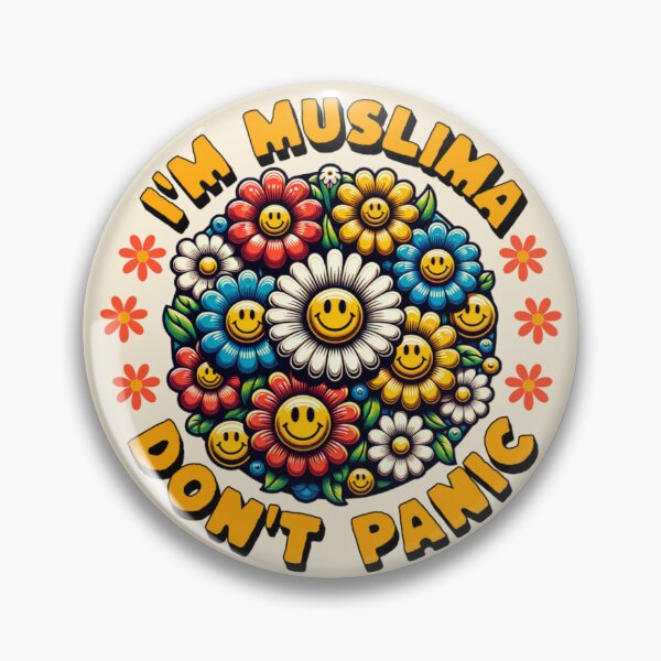 Item preview, I'm Muslima, Don't Panic – Retro Flower Power Smiley Design (Fun & Humor) designed and sold by D-Islamic.