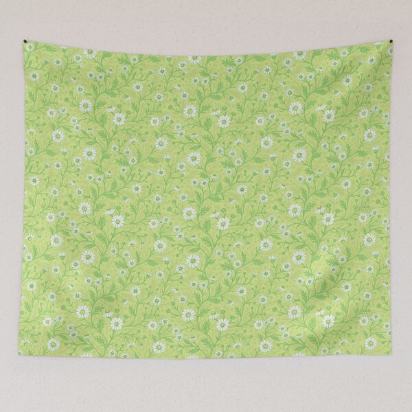 Item preview, Daisies in white and green on honey dew green designed and sold by Katerina Mitkova Kirilova.