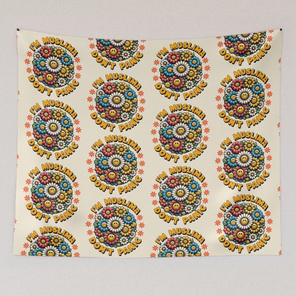 Item preview, I'm Muslima, Don't Panic – Retro Flower Power Smiley Design (Fun & Humor) designed and sold by D-Islamic.