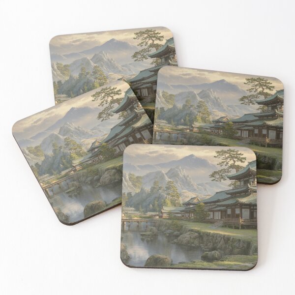 Item preview, Traditional samurai village on the mountain edge, sunset painting designed and sold by jbfart.
