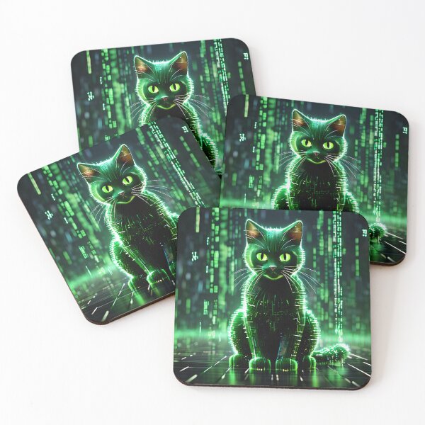 Item preview, Cyberpunk Digital Cat - Futuristic Neon Matrix Code Feline Art designed and sold by AbdS07.