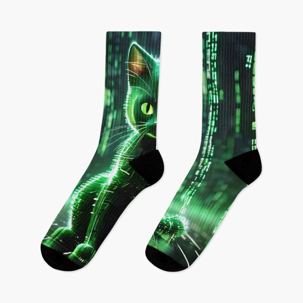 Item preview, Cyberpunk Digital Cat - Futuristic Neon Matrix Code Feline Art designed and sold by AbdS07.