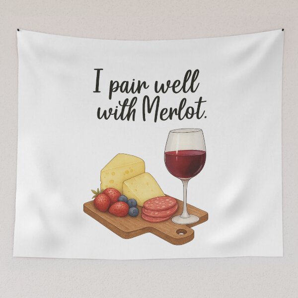 Item preview, I Pair Well With Merlot Wine Art Print - Wine Pairing designed and sold by weebeearts.