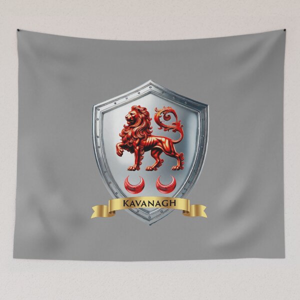 Item preview, Kavanagh Coat of Arms – Red Lion & Crescents with Name Banner designed and sold by Highlandkings.