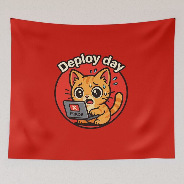 Item preview, Funny Cat Deploy Day Error Art designed and sold by Yuliya Brush.