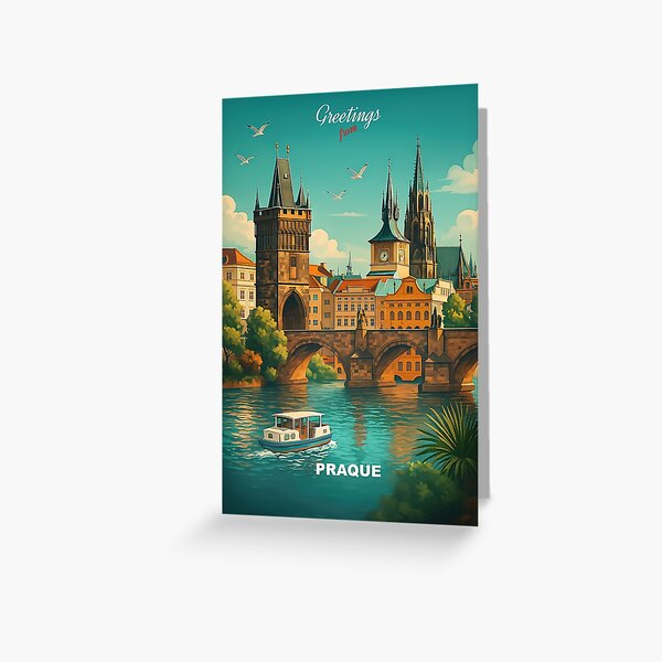 Item preview, Greetings from PRAQUE Czech Republic - Modern Colorful City View designed and sold by Earth Celebration Designs.