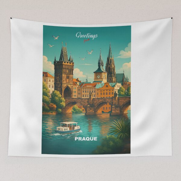 Item preview, Greetings from PRAQUE Czech Republic - Modern Colorful City View designed and sold by Earth Celebration Designs.