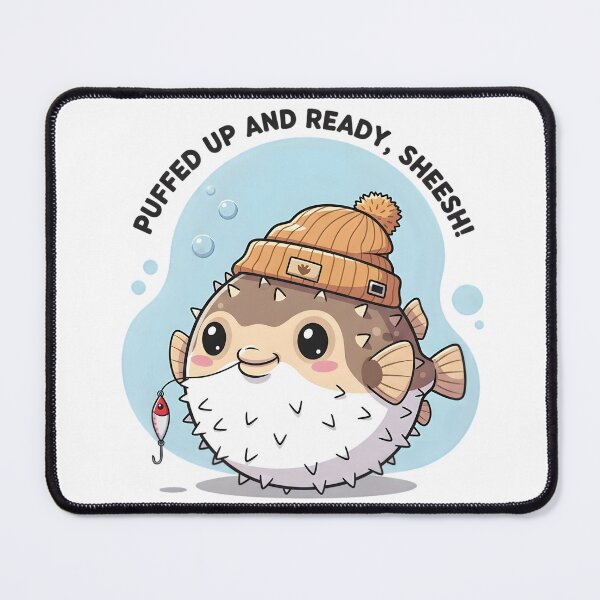 Item preview, Puffed Up and Ready, Sheesh! – Kawaii Pufferfish Meme Digital Art designed and sold by AnnDesignStudio.
