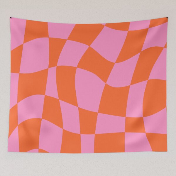 Item preview, Vivid Modern Liquid Checkered Pattern in Pink and Orange designed and sold by Deutschic.