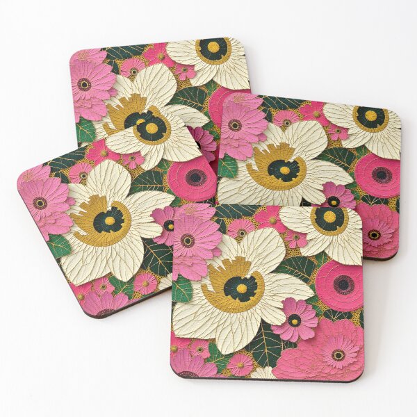 Item preview, Gold, pink and green floral fabric  designed and sold by JosieandRose.