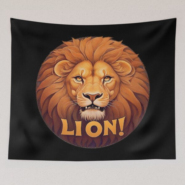 Item preview, Image 1/6 of a fantasy lion with the large phrase "LION!" in the center inside a circle. designed and sold by Giulivo Store Graphic.