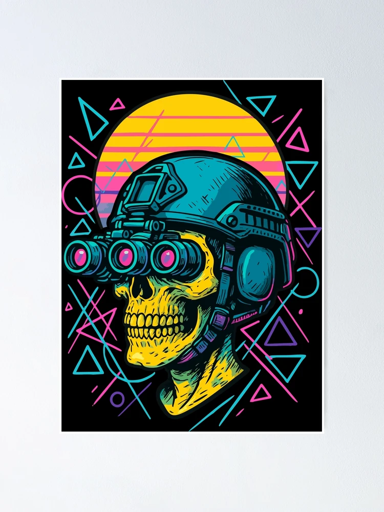 Skeleton Skull Soldier Retro Vaporwave