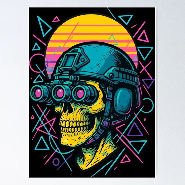 Skeleton Skull Soldier Retro Vaporwave