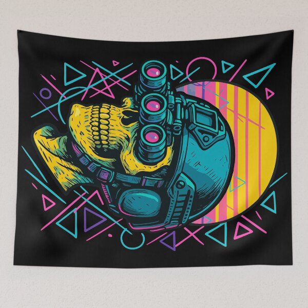 Item preview, Skeleton Skull Soldier Retro Vaporwave designed and sold by TomFrontierArt.