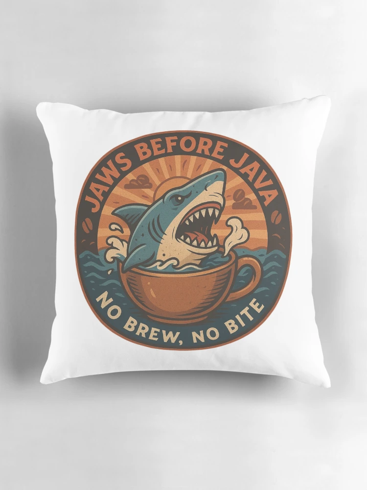 Thumbnail 3 of 4, Pillow, Jaws Before Java designed and sold by JavaJokeTees.
