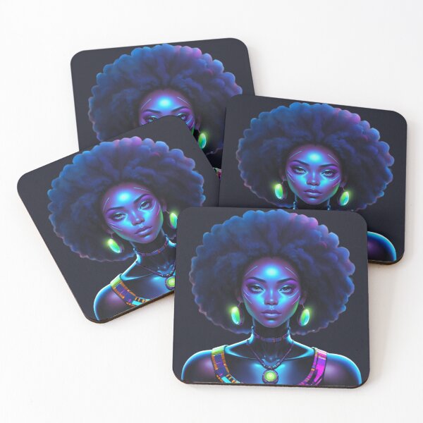 Item preview, Afro Galaxy Visions – Starlit Souls: Neon Glow Portrait Illustration designed and sold by FilMate.