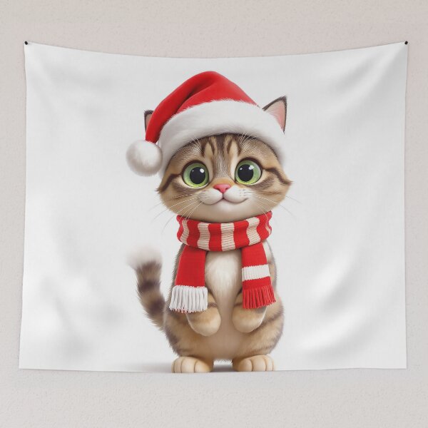 Item preview, Tabby Cat in Santa Hat and Scarf Cozy Christmas Portrait designed and sold by acceleratorhams.