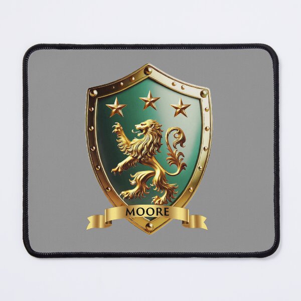 Item preview, Moore Coat of Arms – Gold Lion & Stars with Name Banner designed and sold by Highlandkings.