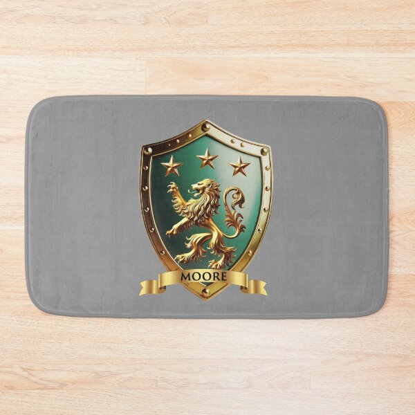 Item preview, Moore Coat of Arms – Gold Lion & Stars with Name Banner designed and sold by Highlandkings.