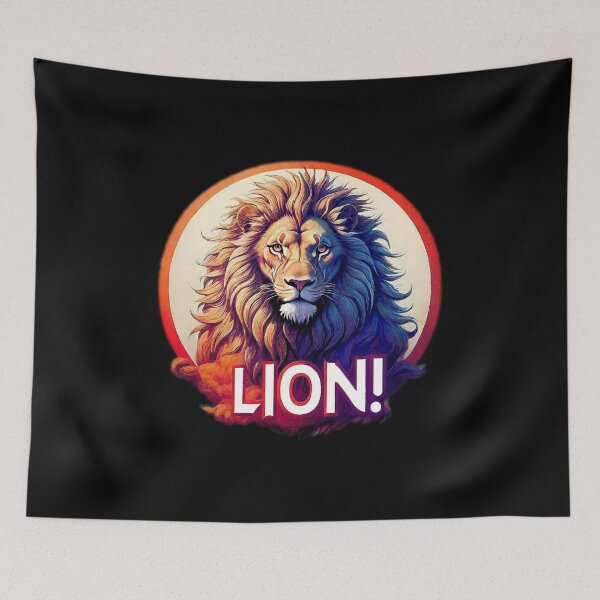 Item preview, Image 2/6 of a fantasy lion with the large phrase "LION!" in the center inside a circle. designed and sold by Giulivo Store Graphic.