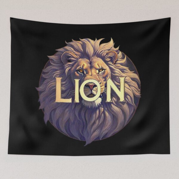 Item preview, Image 3/6 of a fantasy lion with the large phrase "LION!" in the center inside a circle. designed and sold by Giulivo Store Graphic.