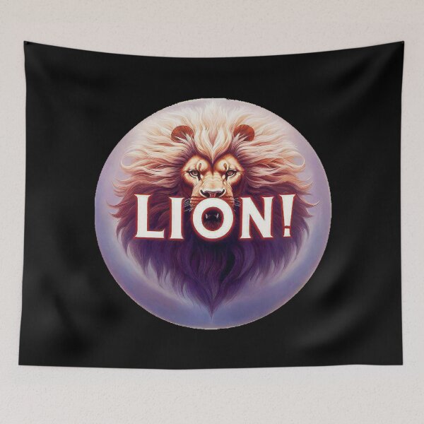 Item preview, Image 4/6 of a fantasy lion with the large phrase "LION!" in the center inside a circle. designed and sold by Giulivo Store Graphic.