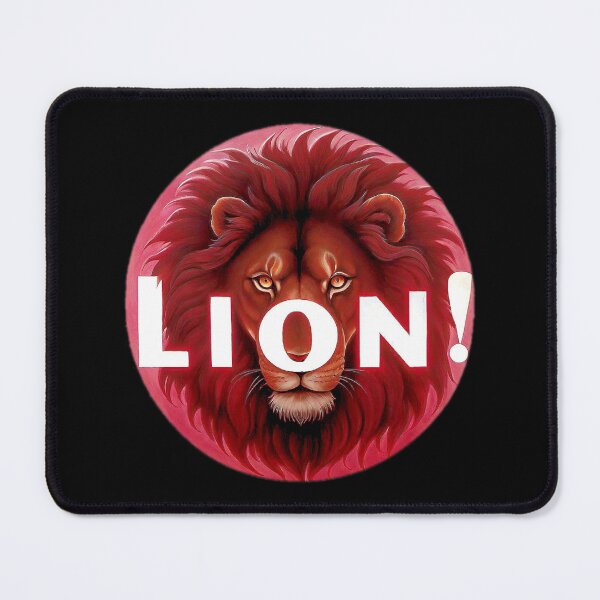 Item preview, Image 5/6 of a fantasy lion with the large phrase "LION!" in the center inside a circle. designed and sold by Giulivo Store Graphic.