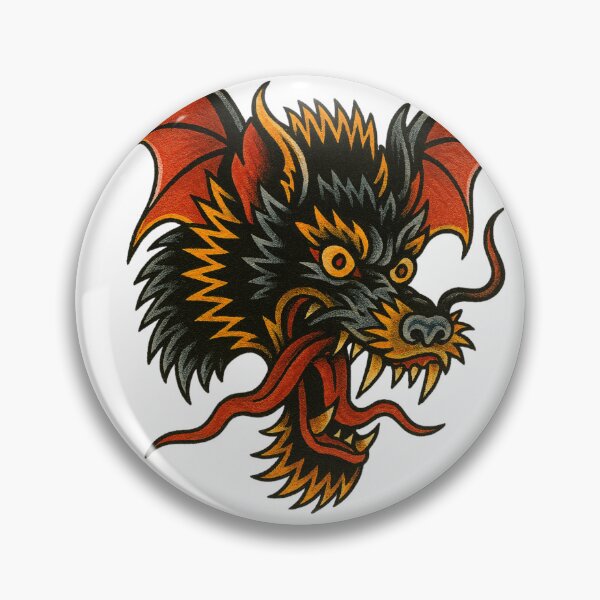 Item preview, Tattoo Style Demon Wolf Head – Retro Gothic Monster Art Neo-Traditional Werewolf with Bat Wings – Bold Linework Design Vintage Hellhound Illustration – Red Eyes, Fangs, and Fire designed and sold by 3x3x3am.