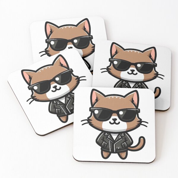 Item preview, Cool Cartoon Cat in Leather Jacket and Shades – Confident Animal Style designed and sold by Confuzz1ed.