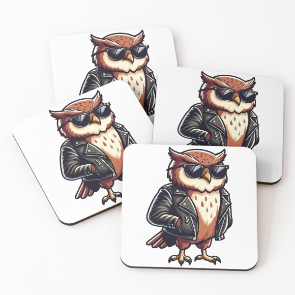 Item preview, Cartoon Owl in Leather Jacket and Shades – Wise and Cool Animal designed and sold by Confuzz1ed.