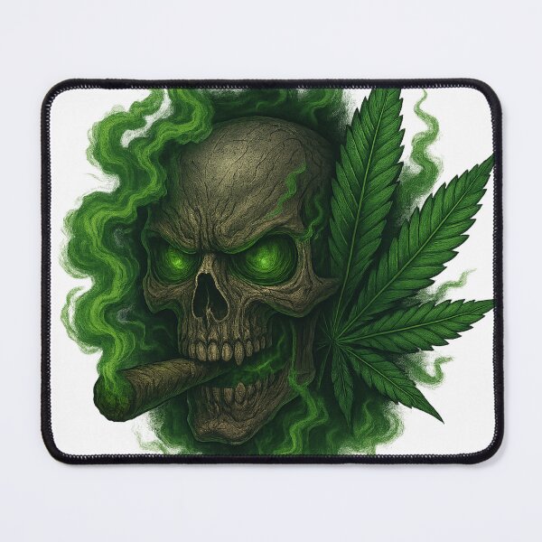 Item preview, Demonic skull with cannabis leaf and green smoke – Realistic street style designed and sold by BlueB420.