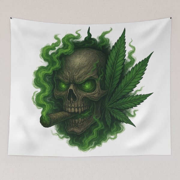 Item preview, Demonic skull with cannabis leaf and green smoke – Realistic street style designed and sold by BlueB420.