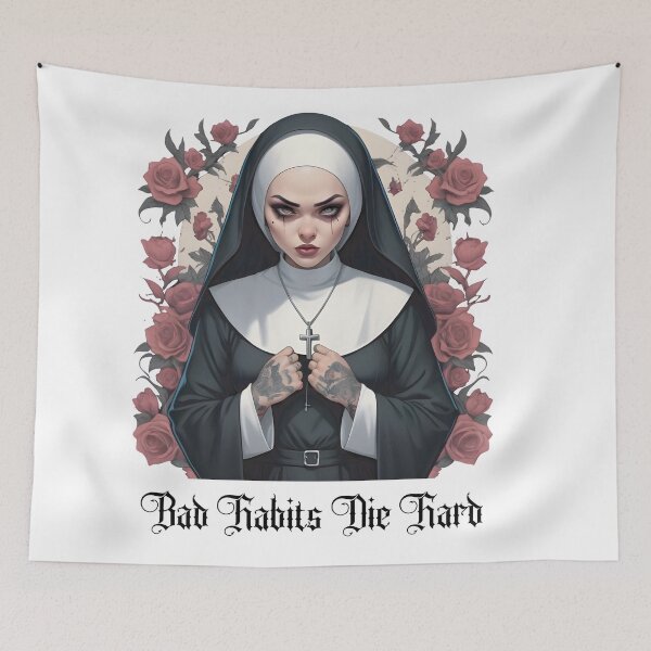 Item preview, Edgy Gothic Gangster Bad Habits Wordplay Nun Stickers Shirts Mugs For Pun Lovers designed and sold by Apotheosis by Irie Meraki.