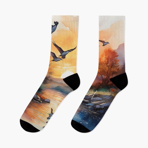 Item preview, Sunset Flight Over the River in Watercolor Harmony designed and sold by mrpropcake.