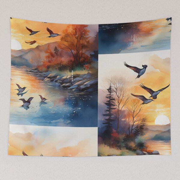 Item preview, Sunset Flight Over the River in Watercolor Harmony designed and sold by mrpropcake.