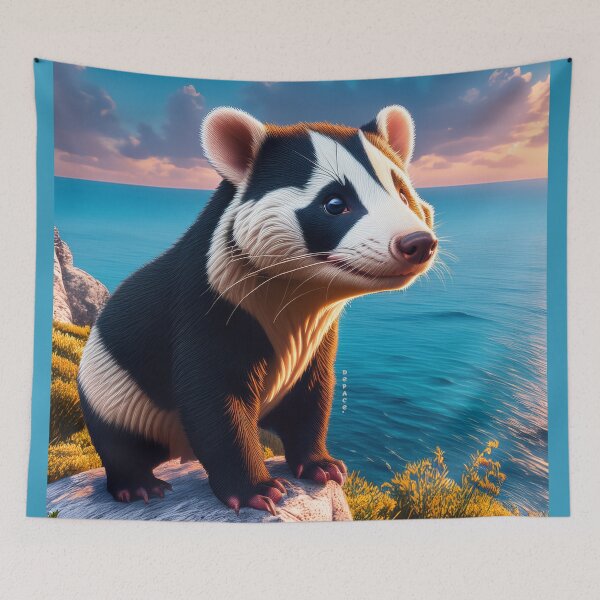 Item preview, A solitary badger stands poised on a rugged rock designed and sold by mrpropcake.