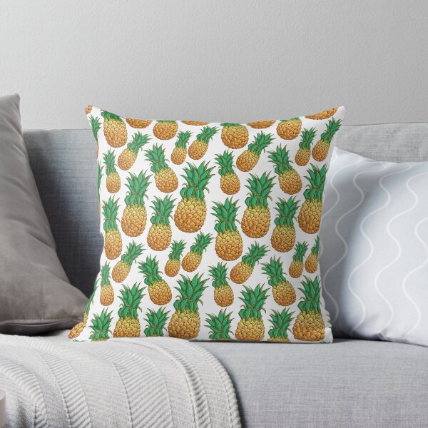 Tropical Pineapple Pattern With Natural White Background Throw Pillow