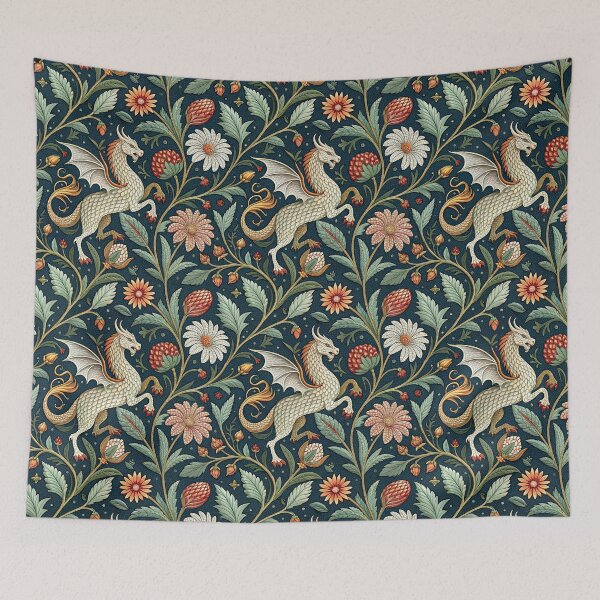 Item preview, Whimsical Medieval Dragon Botanical Tapestry designed and sold by darkskydelights.
