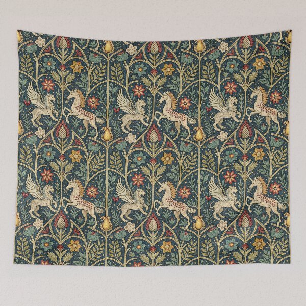 Item preview, Medieval Unicorn and Griffin Gryphon Botanical Tapestry designed and sold by darkskydelights.