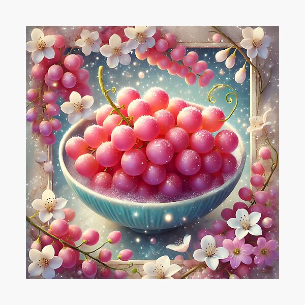 Item preview, Koshu and Ruby Roman – Aesthetic Pink Japanese Grapes in a Bowl designed and sold by EmeraldeaArt.