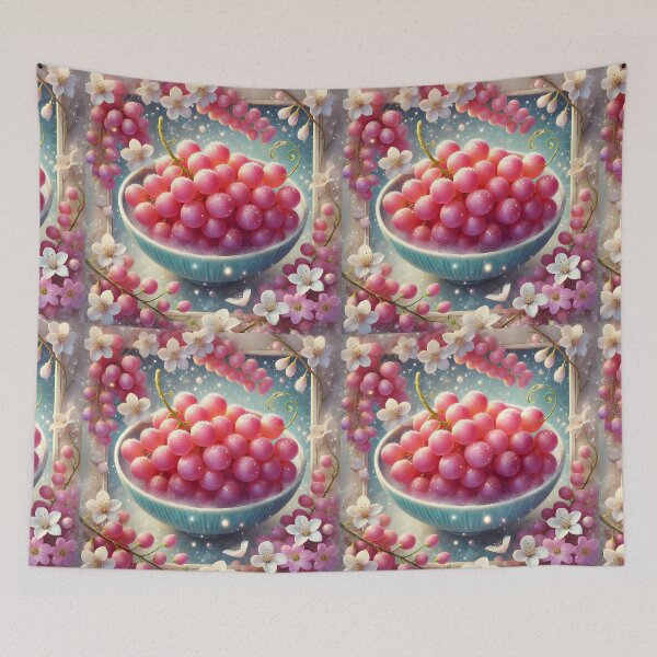 Item preview, Koshu and Ruby Roman – Aesthetic Pink Japanese Grapes in a Bowl designed and sold by EmeraldeaArt.