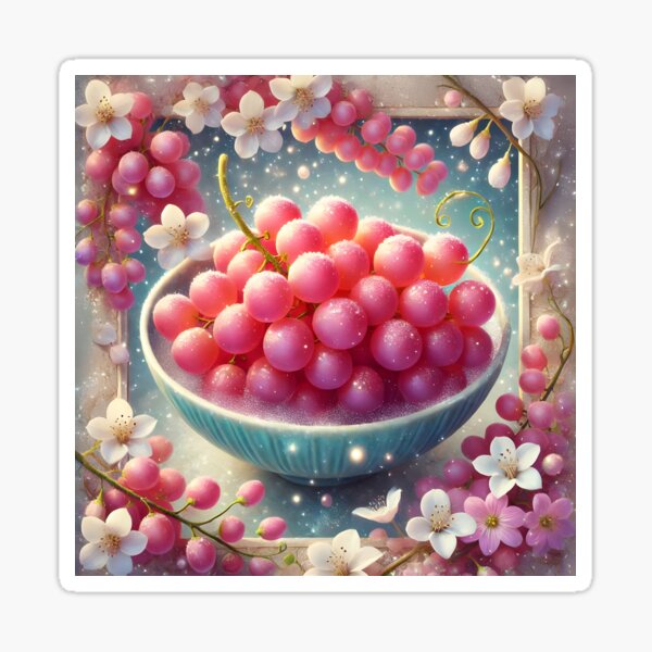 Item preview, Koshu and Ruby Roman – Aesthetic Pink Japanese Grapes in a Bowl designed and sold by EmeraldeaArt.