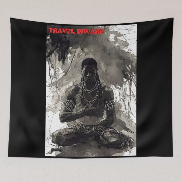 Item preview, "Travel Inward" quote man meditating - oil painting style  designed and sold by ReColoring-Co.