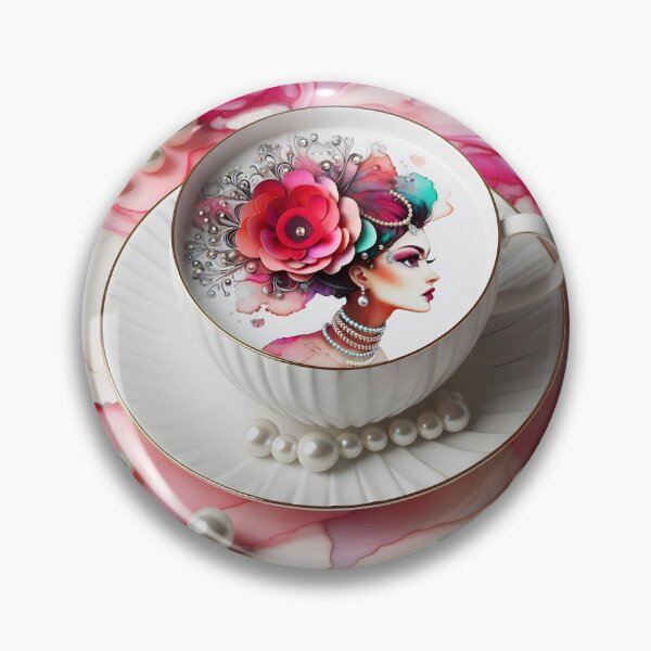 Item preview, Floral Lady with Coffee Art – Rosy Marble Elegance designed and sold by EmeraldeaArt.